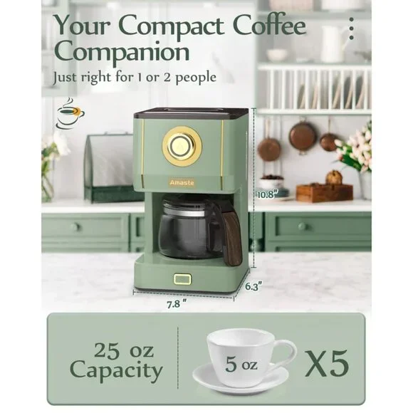 Amaste Retro Drip Coffee Maker | 25 oz Glass Pot | Matcha Green | NIB - Picture 4 of 5